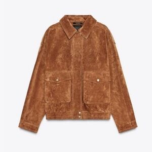 ZARA 100% SUEDE LEATHER BOMBER JACKET WITH POCKETS